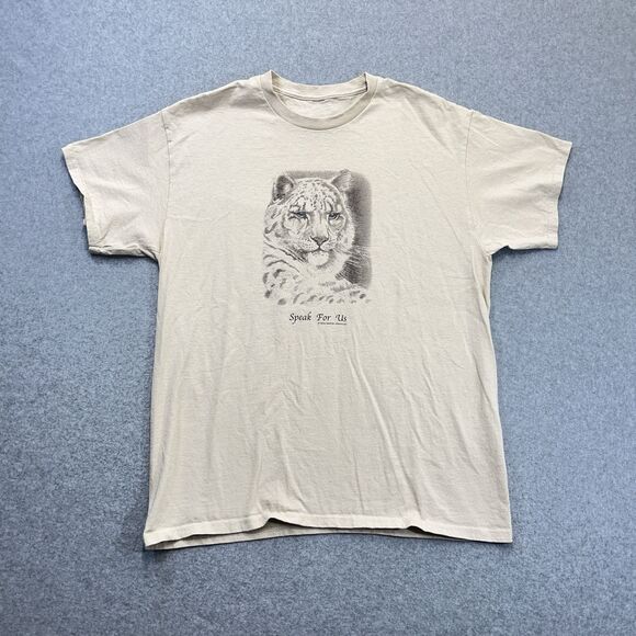 Vintage Tiger Speak For Us Mens Large L Tan T-Shirt Y2K Graphic Nature Tee - Picture 2 of 6
